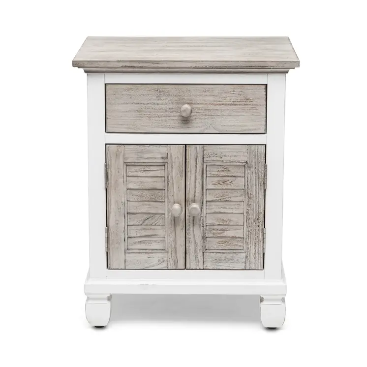 28" White And Gray Solid Wood One Drawer Nightstand With USB