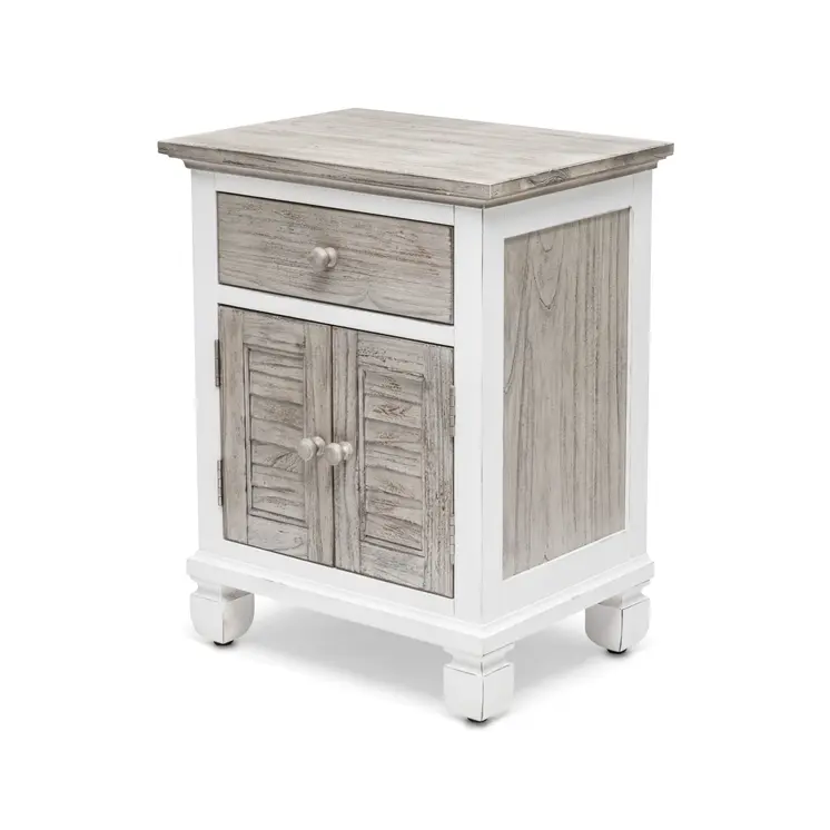 28" White And Gray Solid Wood One Drawer Nightstand With USB