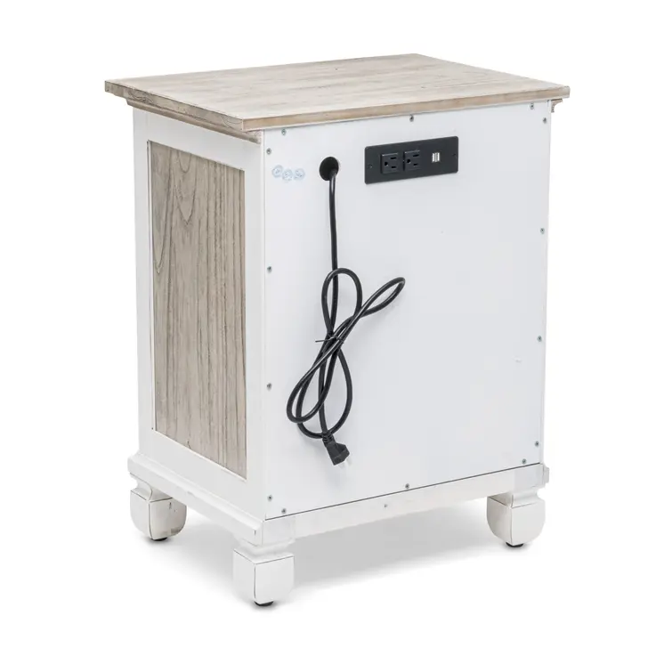 28" White And Gray Solid Wood One Drawer Nightstand With USB
