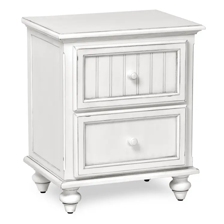 28" White Solid Wood Distressed Two Drawer Nightstand With USB Port