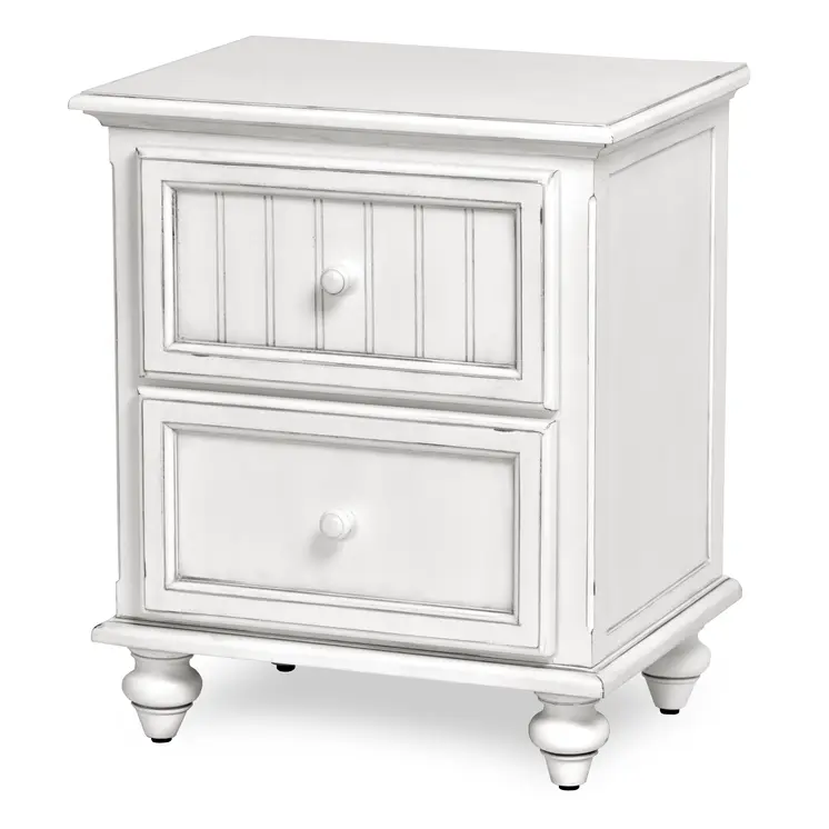 28" White Solid Wood Distressed Two Drawer Nightstand With USB Port