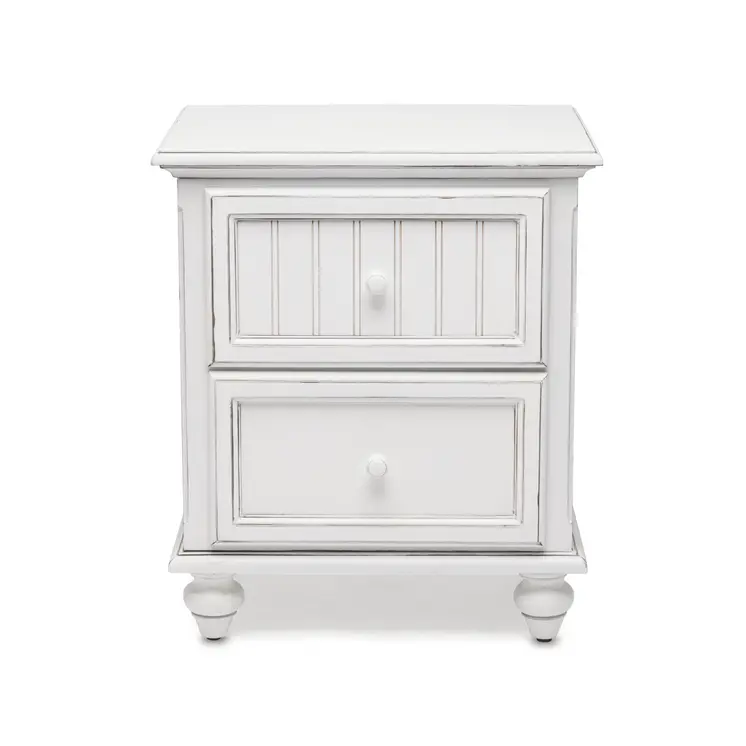 28" White Solid Wood Distressed Two Drawer Nightstand With USB Port
