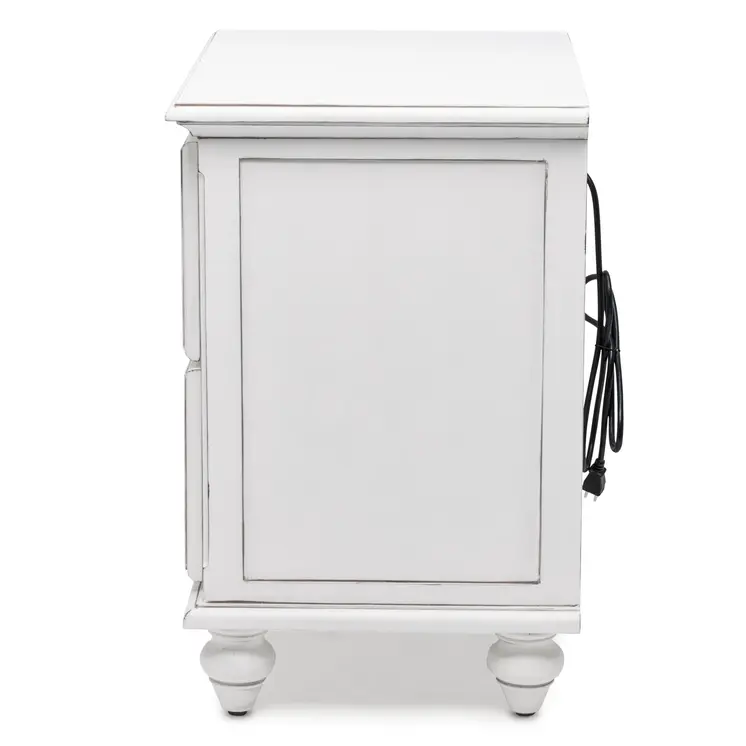 28" White Solid Wood Distressed Two Drawer Nightstand With USB Port