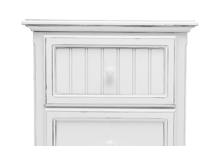 28" White Solid Wood Distressed Two Drawer Nightstand With USB Port
