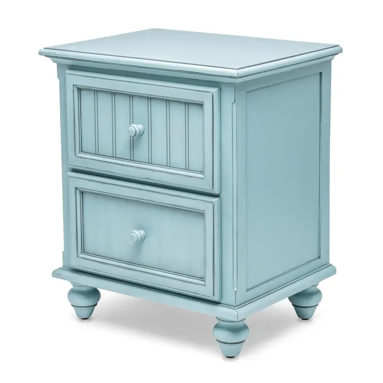 28" Blue Solid Wood Distressed Two Drawer Nightstand With USB Port