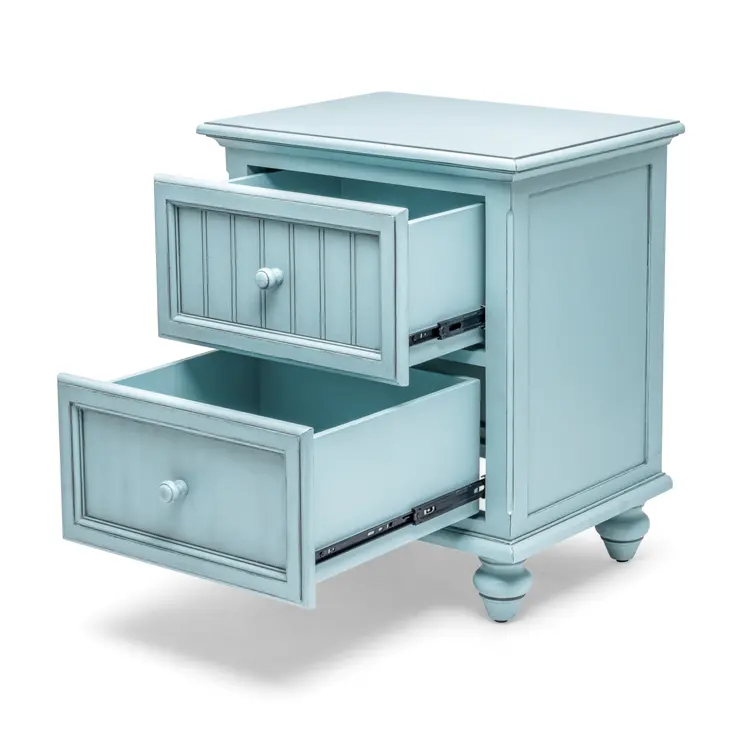 28" Blue Solid Wood Distressed Two Drawer Nightstand With USB Port