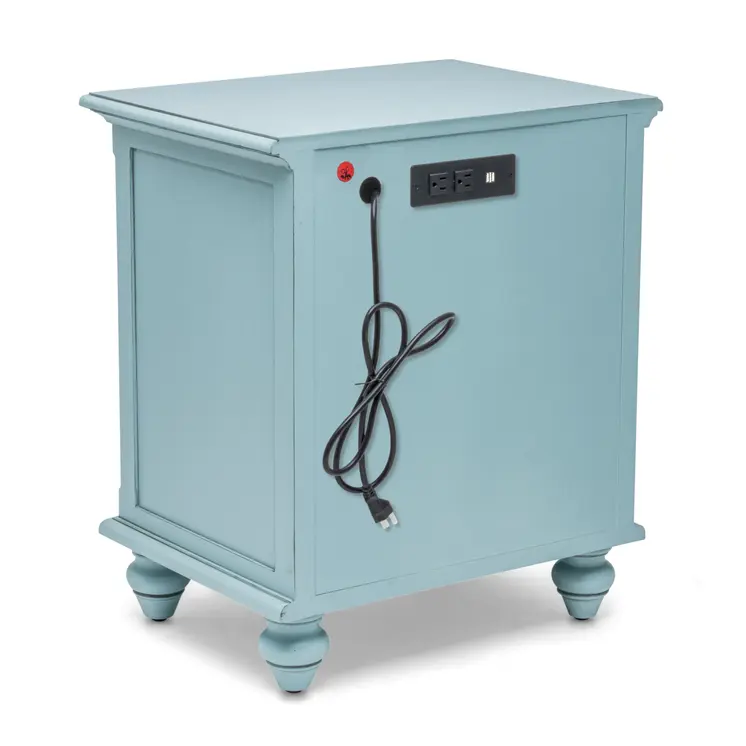 28" Blue Solid Wood Distressed Two Drawer Nightstand With USB Port