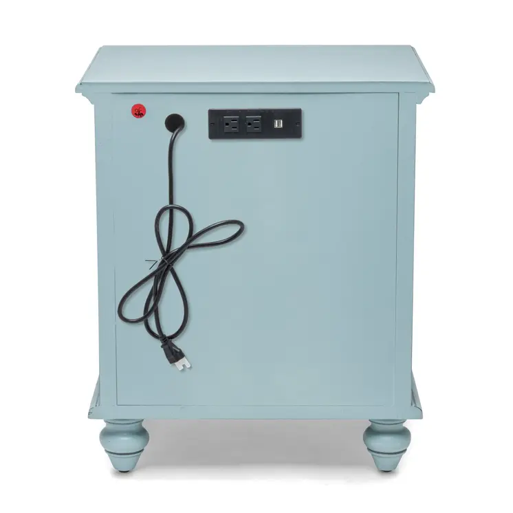 28" Blue Solid Wood Distressed Two Drawer Nightstand With USB Port
