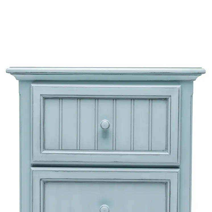 28" Blue Solid Wood Distressed Two Drawer Nightstand With USB Port