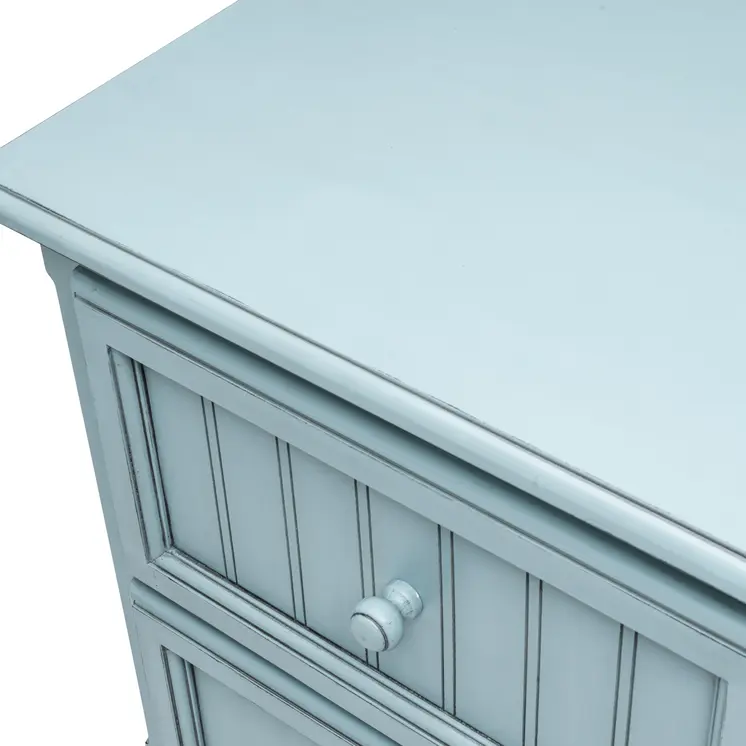 28" Blue Solid Wood Distressed Two Drawer Nightstand With USB Port