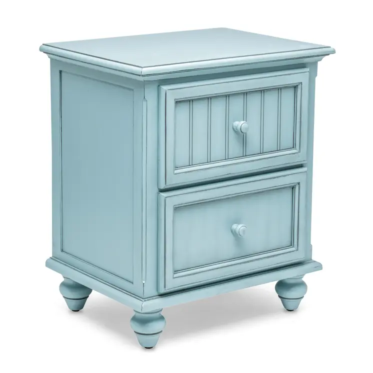 28" Blue Solid Wood Distressed Two Drawer Nightstand With USB Port