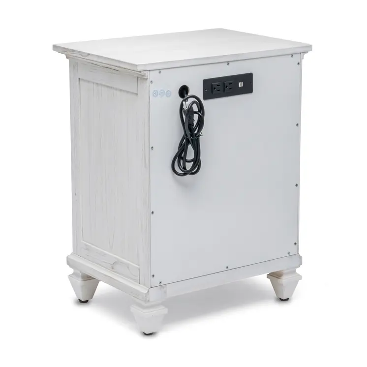28" White Solid Wood Distressed Plantation Shutter One Drawer Nightstand With USB Port