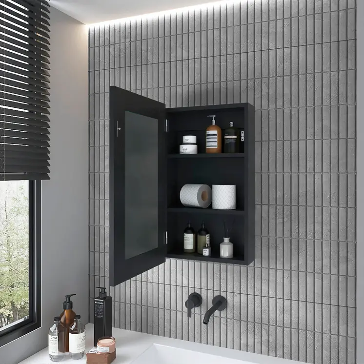 15" Black Wood Floating Bathroom Vanity