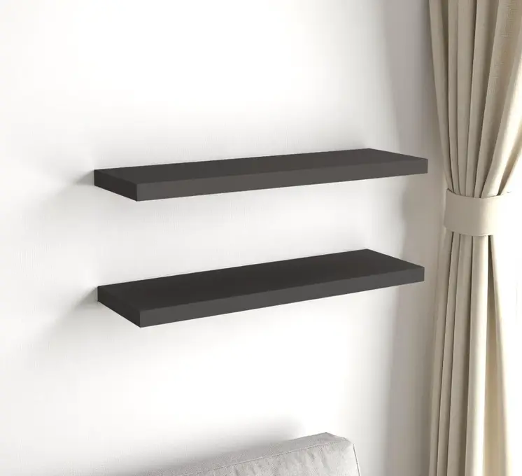 32" Set Of Two Dark Gray Wood Wall Mounted Floating Shelf