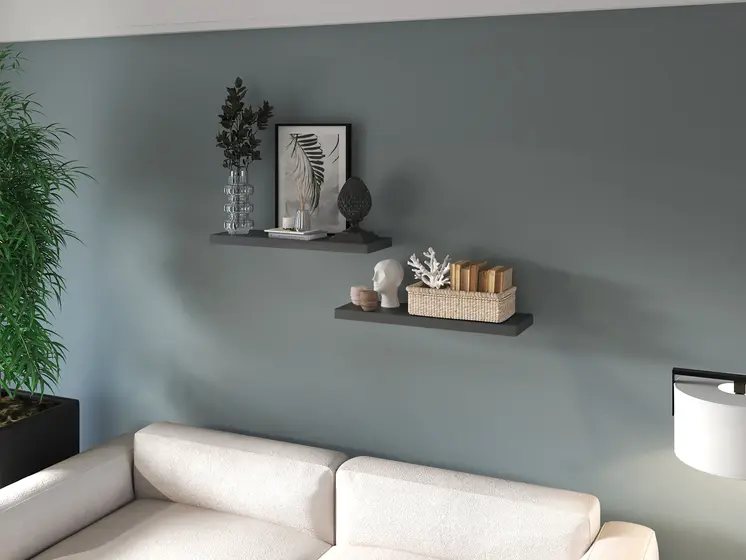 32" Set Of Two Dark Gray Wood Wall Mounted Floating Shelf