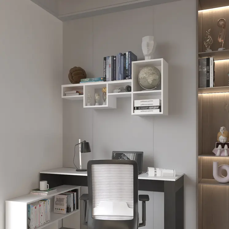 47" White Wood Wall Mounted Cubby Shelf