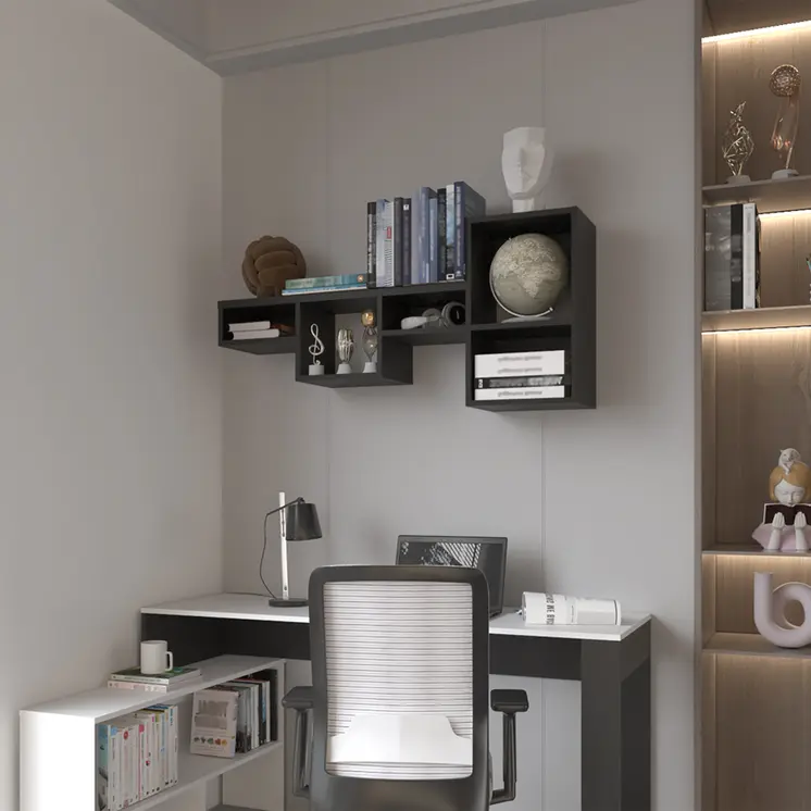 47" Black Wood Wall Mounted Cubby Shelf