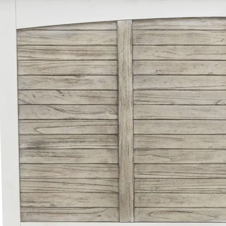 Gray Carved Geometric Distressed Solid Wood Queen Bed Frame