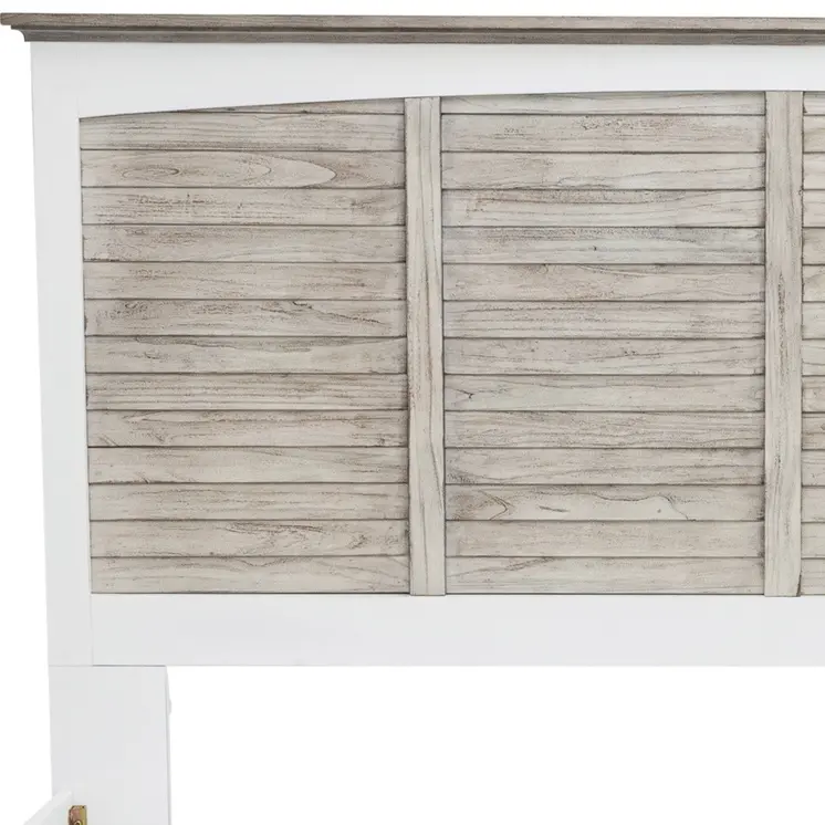 Gray Carved Geometric Distressed Solid Wood King Bed Frame