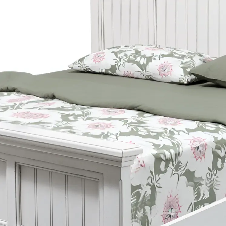 White Carved Geometric Distressed Solid Wood King Bed Frame
