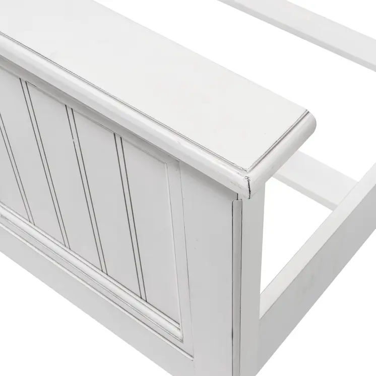 White Carved Geometric Distressed Solid Wood King Bed Frame