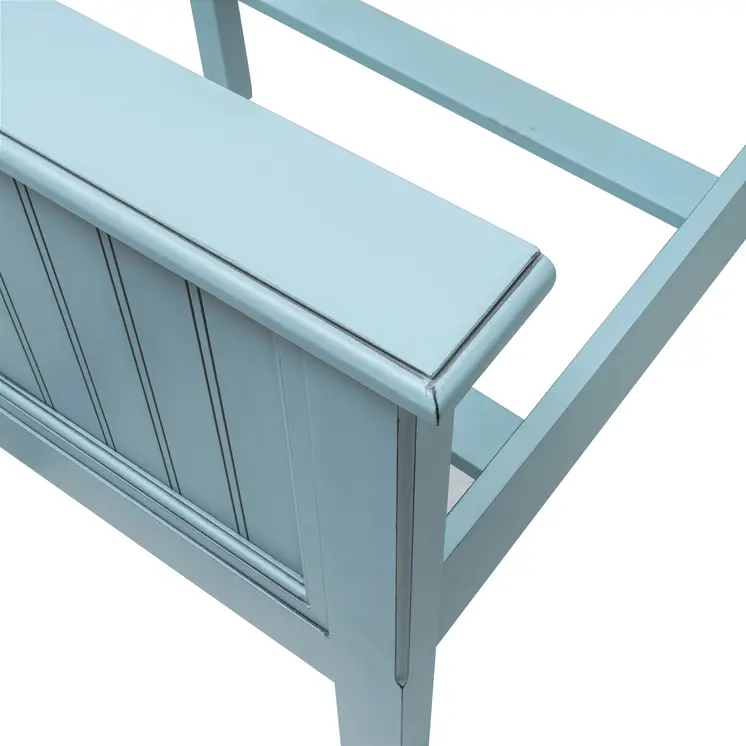 Aqua Blue Ribbed Texture Distressed Solid Wood Queen Bed Frame