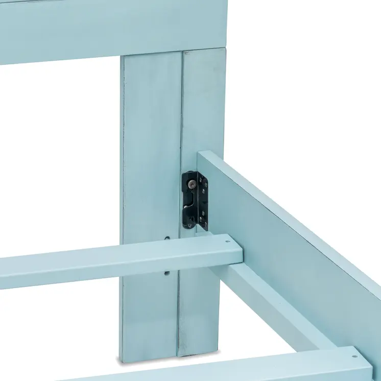 Aqua Blue Ribbed Texture Distressed Solid Wood Queen Bed Frame