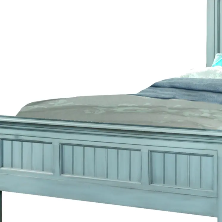 Aqua Blue Ribbed Texture Distressed Solid Wood Queen Bed Frame