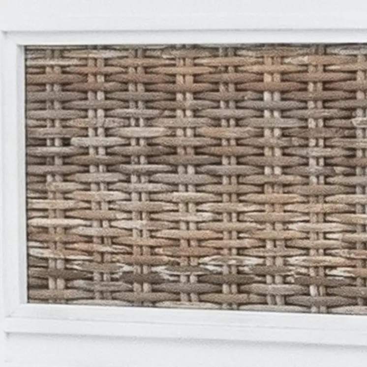 White and Brown Inlaid Panels Solid Wood Queen Bed Frame