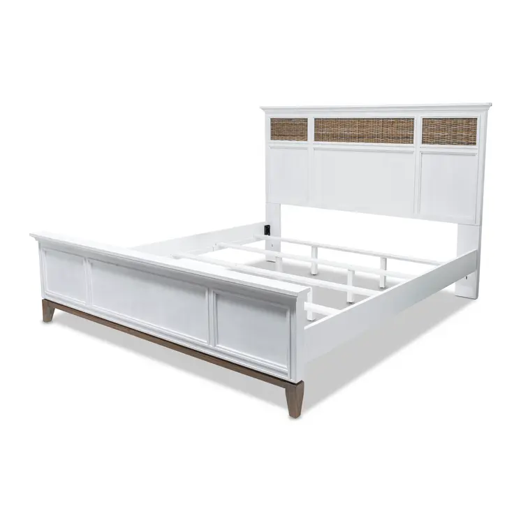 White Ribbed Texture Solid Wood King Bed Frame