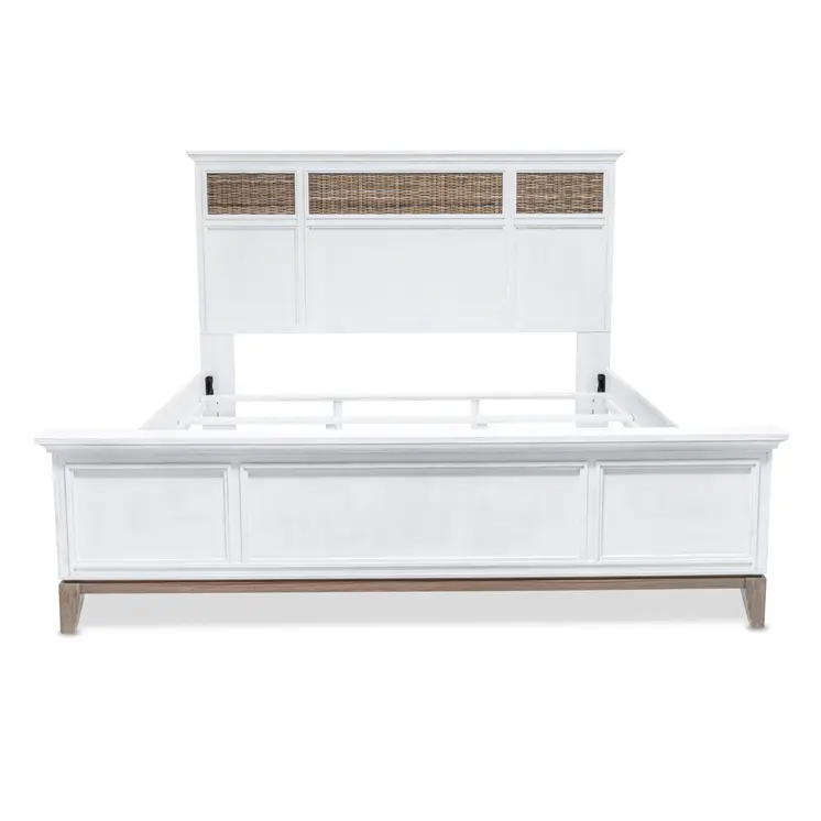 White Ribbed Texture Solid Wood King Bed Frame