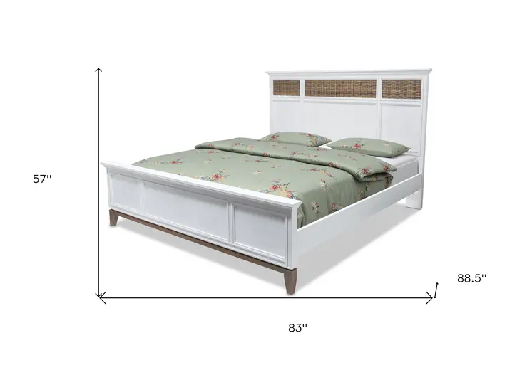 White Ribbed Texture Solid Wood King Bed Frame