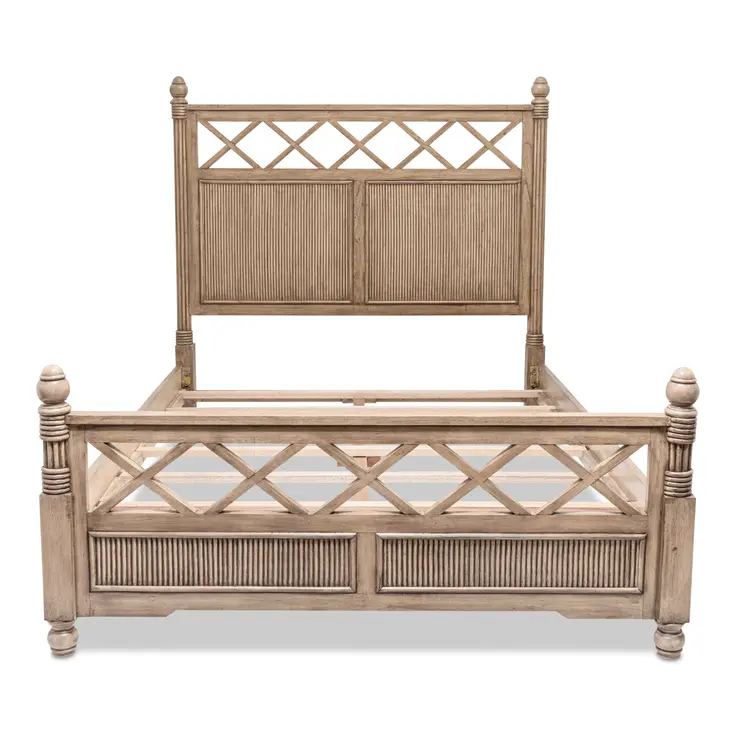 Natural Carved Geometric Solid Wood Queen Bed Frame
