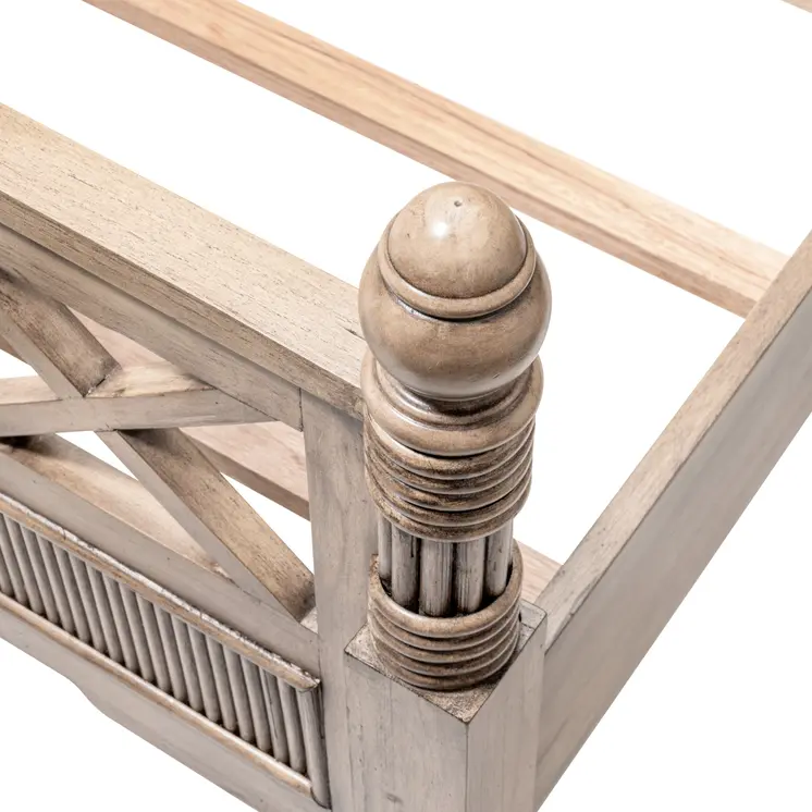 Natural Carved Geometric Solid Wood Queen Bed Frame