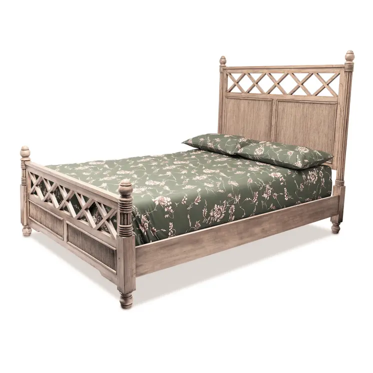 Natural Carved Geometric Solid Wood Queen Bed Frame