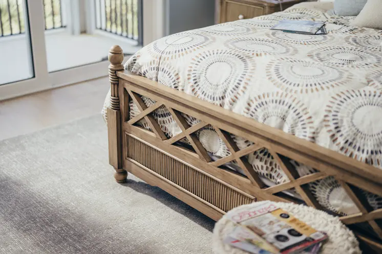 Natural Carved Geometric Solid Wood Queen Bed Frame