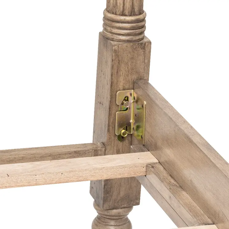 Natural Carved Geometric Solid Wood Queen Bed Frame