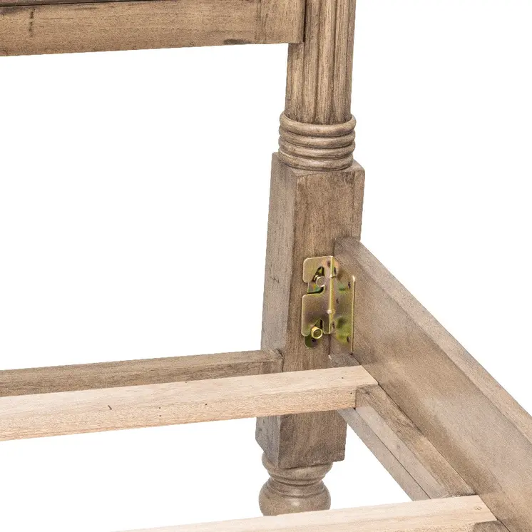 Natural Carved Geometric Solid Wood Queen Bed Frame