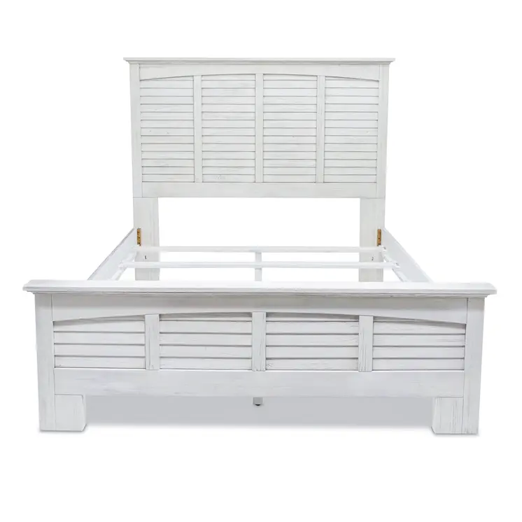 White Plantation Shutter Distressed Solid Wood Queen Bed Frame