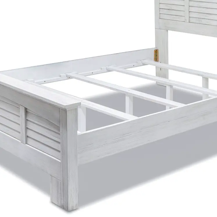 White Plantation Shutter Distressed Solid Wood Queen Bed Frame