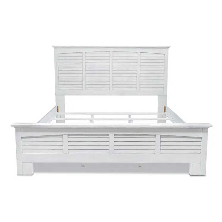 White Plantation Shutter Distressed Solid Wood King Bed Frame