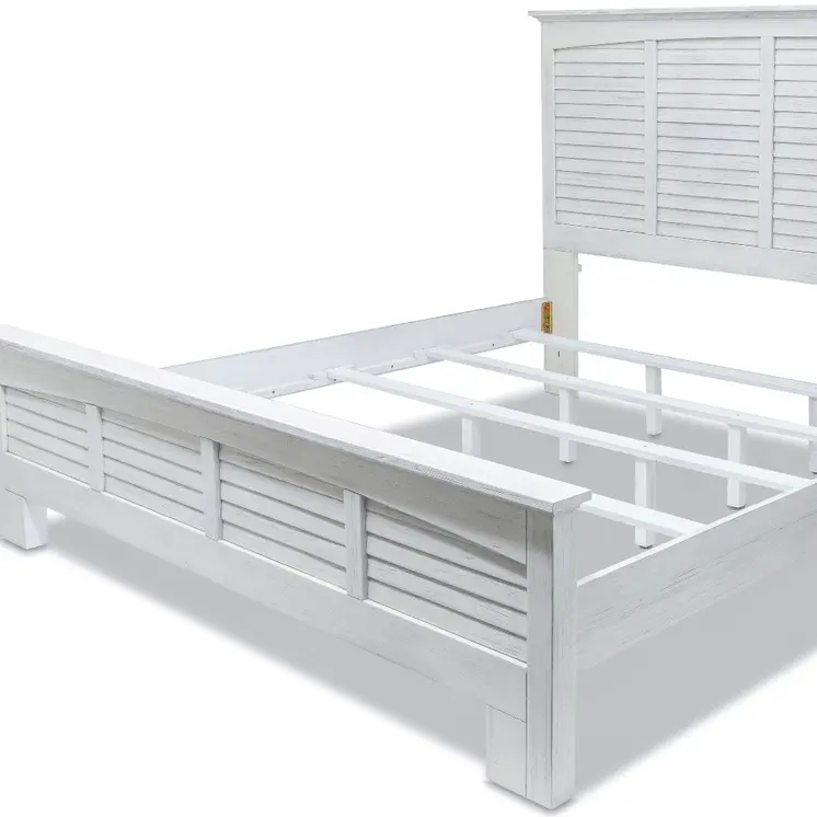 White Plantation Shutter Distressed Solid Wood King Bed Frame