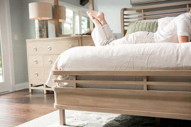 Brown Carved Geometric Solid Wood King Bed Frame