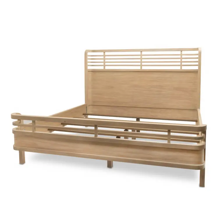 Brown Carved Geometric Solid Wood King Bed Frame