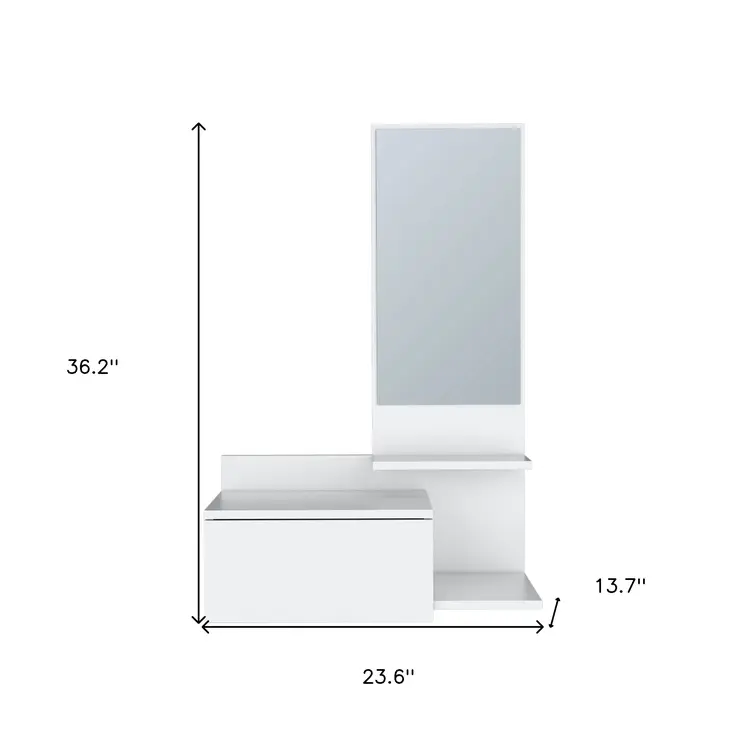 36" White Wood Wall Mounted Accent Cabinet With Drawer And Mirror