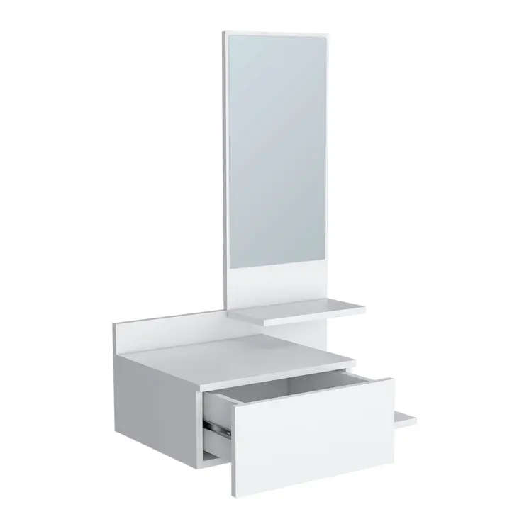 36" White Wood Wall Mounted Accent Cabinet With Drawer And Mirror