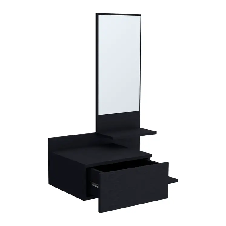 36" Black Wood Wall Mounted Accent Cabinet With Drawer And Mirror