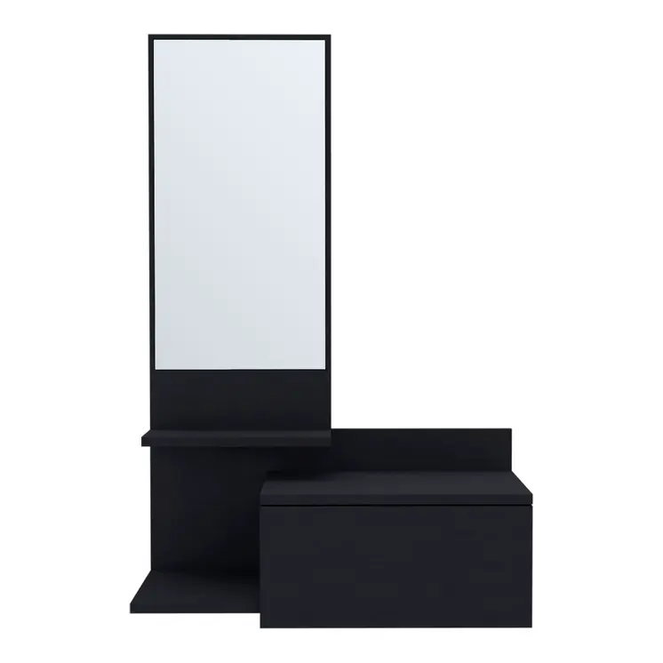 36" Black Wood Wall Mounted Accent Cabinet With Drawer And Mirror
