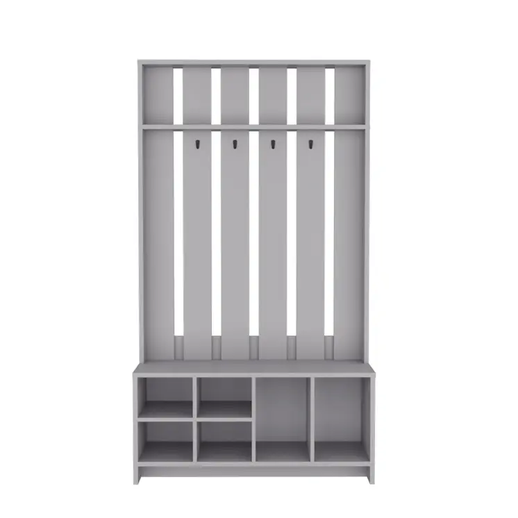 68" Gray Wood Four Hook Coat And Shoe Rack
