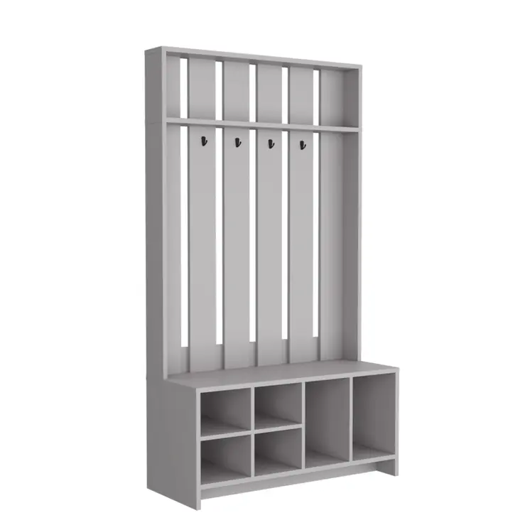 68" Gray Wood Four Hook Coat And Shoe Rack